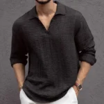 Black Kurta Style Regular Fit Full Sleeves Shirt