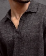 Black Kurta Style Regular Fit Full Sleeves Shirt - Image 4