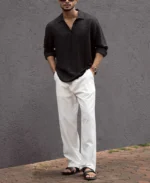 Black Kurta Style Regular Fit Full Sleeves Shirt - Image 7