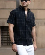 Black Structured Checks Shirt