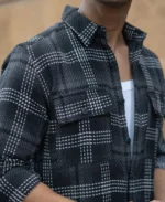 Black Structured Double Pockets Checked Shirt - Image 4