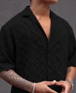 Black Structured Oversized fit Half Sleeves Shirt - Image 6
