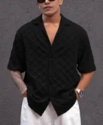 Black Structured Oversized fit Half Sleeves Shirt - Image 5