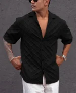 Black Structured Oversized fit Half Sleeves Shirt