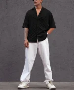 Black Structured Oversized fit Half Sleeves Shirt - Image 2