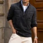 Black Washed Denim Polo Shirt