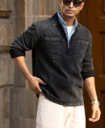 Black Washed Denim Polo Shirt - Image 7