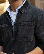Black Washed Denim Polo Shirt - Image 5