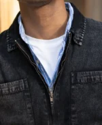 Black Washed Denim Polo Shirt - Image 4