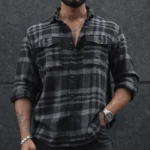 Black and Grey Checked Regular Fit Overshirt with Full Sleeve