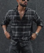Black and Grey Checked Regular Fit Overshirt with Full Sleeve - Image 4