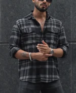 Black and Grey Checked Regular Fit Overshirt with Full Sleeve - Image 5