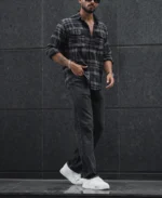 Black and Grey Checked Regular Fit Overshirt with Full Sleeve - Image 7