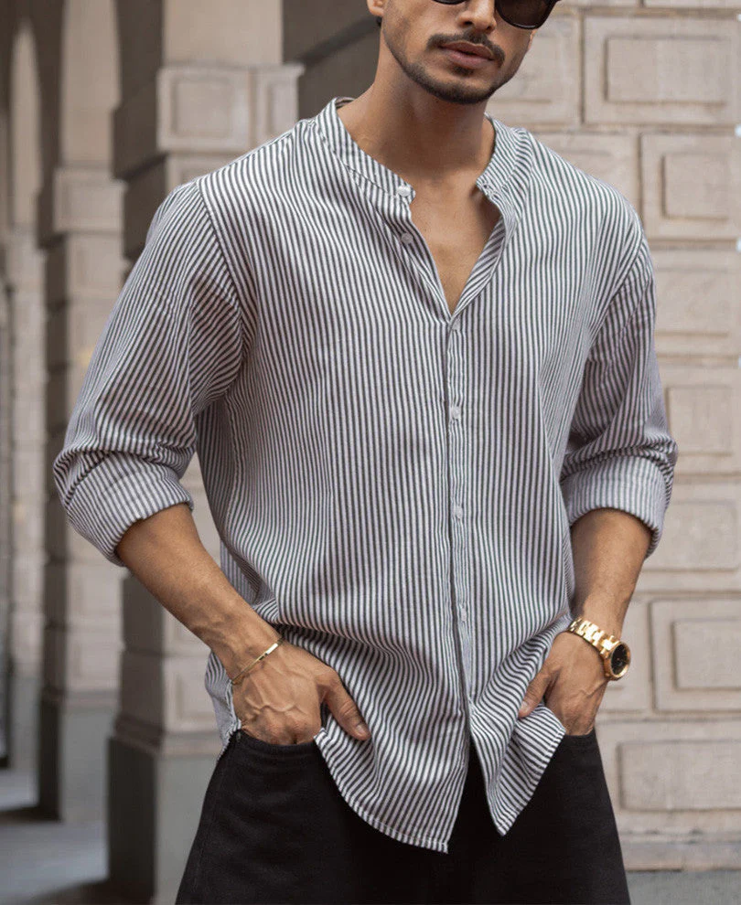 Black and White Stripes Full Sleeves Shirt1 Black and White Stripes Full Sleeves Shirt - Image 1