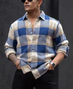 Blue And Off White Checked Regular Fit Full Sleeves Shirt - Image 6