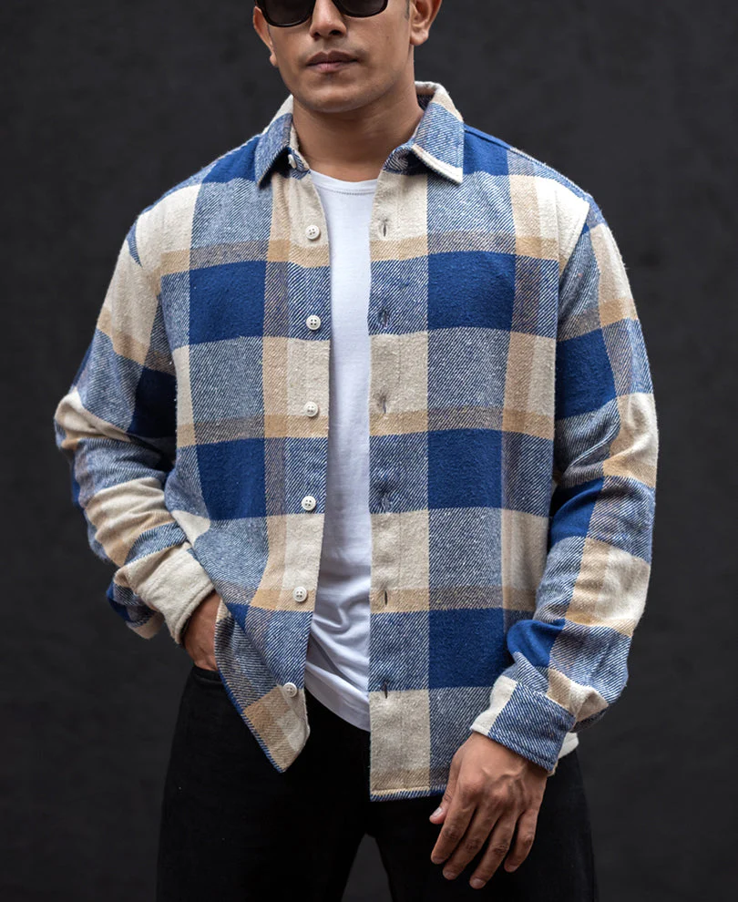 Blue And Off White Checked Regular Fit Full Sleeves Shirt 3 Blue And Off White Checked Regular Fit Full Sleeves Shirt - Image 1