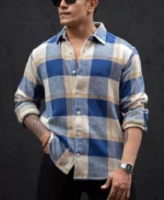 Blue And Off White Checked Regular Fit Full Sleeves Shirt - Image 4