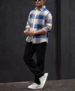 Blue And Off White Checked Regular Fit Full Sleeves Shirt - Image 2