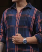 Blue And Orange Checks Regular Fit Full Sleeves Shirt - Image 3