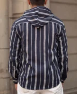Blue And White Stripes Regular Fit Full Sleeves Hoodie Shirt - Image 4