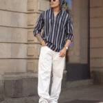 Blue And White Stripes Regular Fit Full Sleeves Hoodie Shirt