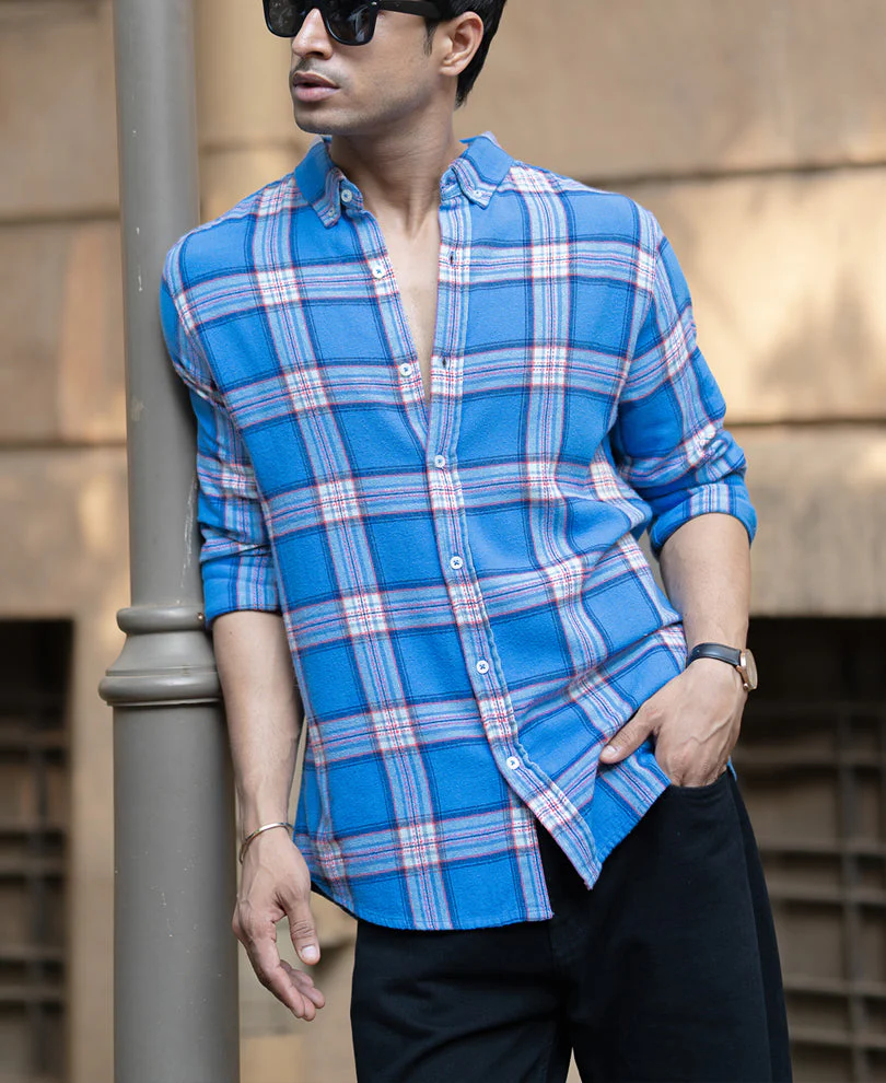 Blue Brushed Full Sleeves Checks Shirt 2 Blue Brushed Full Sleeves Checks Shirt - Image 1