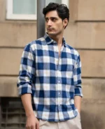 Blue Brushed Regular Fit Checks Shirt - Image 7