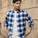 Blue Brushed Regular Fit Checks Shirt
