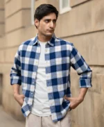 Blue Brushed Regular Fit Checks Shirt
