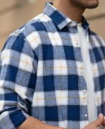 Blue Brushed Regular Fit Checks Shirt - Image 5