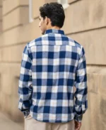 Blue Brushed Regular Fit Checks Shirt - Image 3