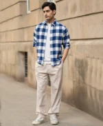 Blue Brushed Regular Fit Checks Shirt - Image 2