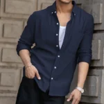 Blue Corduroy Regular Fit Full Sleeves Shirt