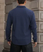 Blue Corduroy Regular Fit Full Sleeves Shirt - Image 4