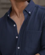 Blue Corduroy Regular Fit Full Sleeves Shirt - Image 3