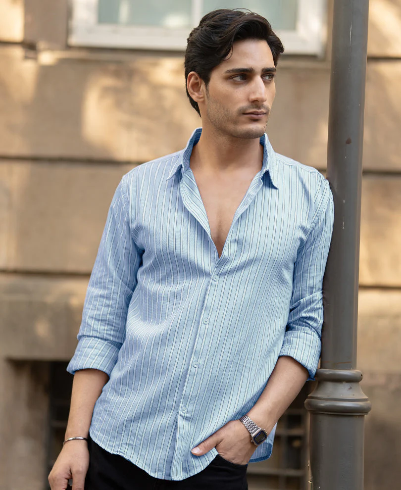 Blue Cotton Oxford Stripe Shirt 2 Blue Cotton Oxford Stripe Shirt - Image 1