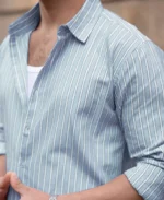 Blue Cotton Oxford Stripe Shirt - Image 4