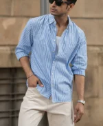 Blue Cotton Striped Buttondown Shirt - Image 7