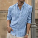 Blue Cotton Striped Buttondown Shirt