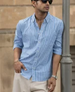 Blue Cotton Striped Buttondown Shirt