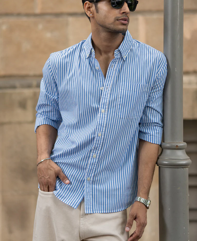 Blue Cotton Striped Buttondown Shirt 2 Blue Cotton Striped Buttondown Shirt - Image 1