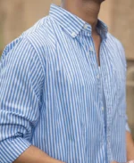 Blue Cotton Striped Buttondown Shirt - Image 5