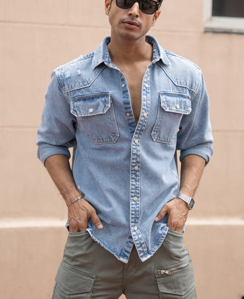 Blue Denim Regular Fit Full Sleeves Shirt 3 Blue Denim Regular Fit Full Sleeves Shirt - Image 1