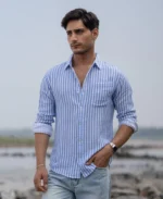 Blue Double Cloth Stripe Shirt - Image 6