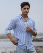 Blue Double Cloth Stripe Shirt