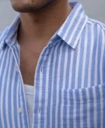 Blue Double Cloth Stripe Shirt - Image 4