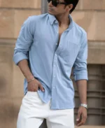 Blue Knitted Button Down Shirt - Image 8