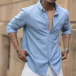 Blue Knitted Button Down Shirt