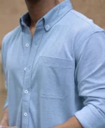 Blue Knitted Button Down Shirt - Image 4