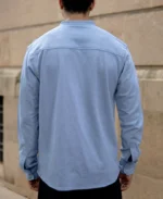 Blue Knitted Mandarin Collar Shirt - Image 3